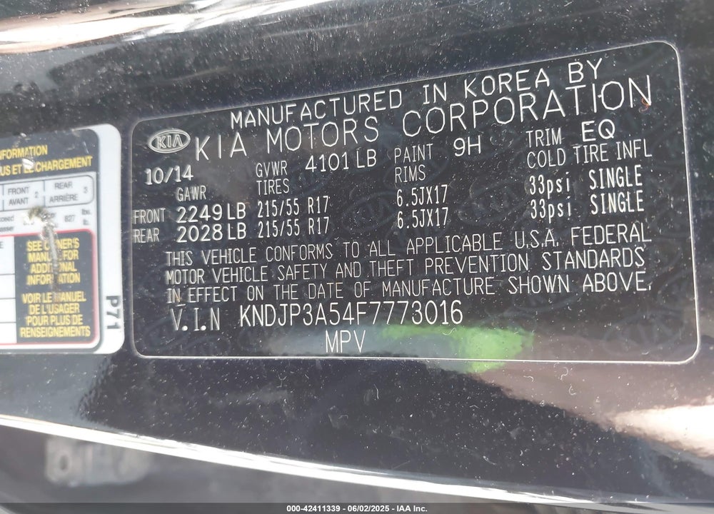 2015 KIA SOUL VIN: KNDJP3A54F7773016