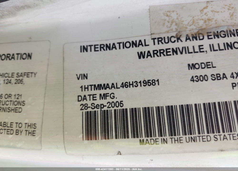 2006 INTERNATIONAL 4000 4300 VIN: 1HTMMAAL46H319581