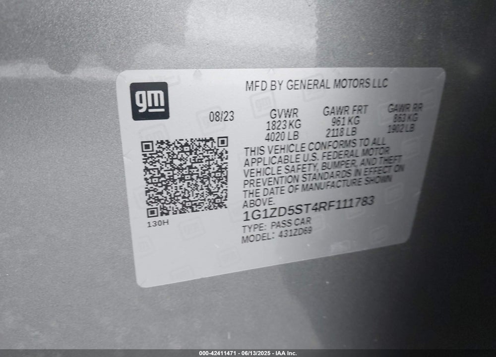 2024 CHEVROLET MALIBU VIN: 1G1ZD5ST4RF111783