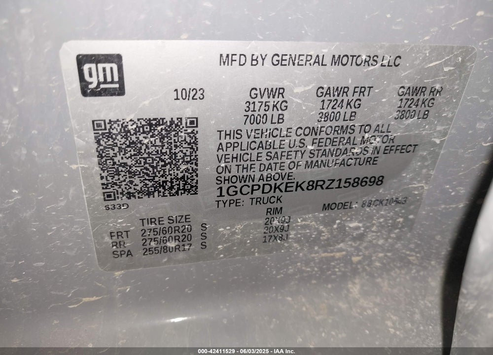 2024 CHEVROLET SILVERADO 1500 VIN: 1GCPDKEK8RZ158698