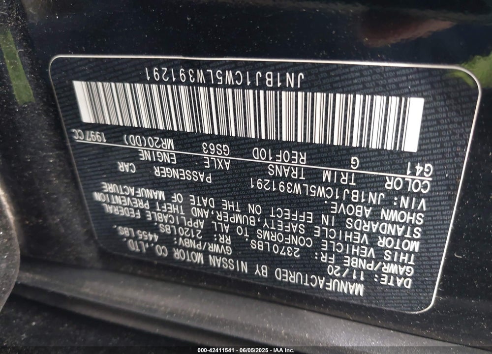 2020 NISSAN ROGUE SPORT S AWD XTRONIC CVT VIN: JN1BJ1CW5LW391291