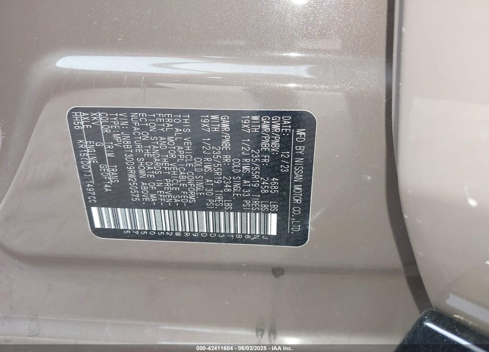 2024 NISSAN ROGUE VIN: JN8BT3DD9RW250575