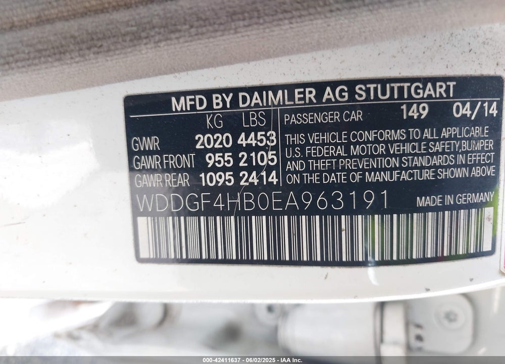2014 MERCEDES-BENZ C 250 VIN: WDDGF4HB0EA963191