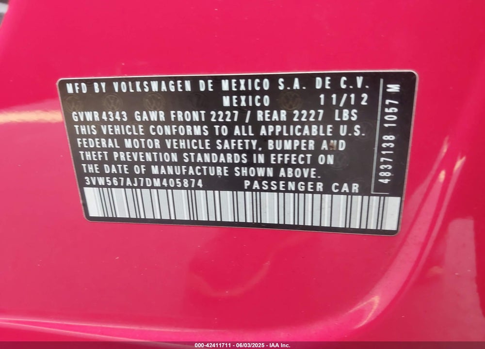 2013 VOLKSWAGEN JETTA GLI AUTOBAHN VIN: 3VW567AJ7DM405874