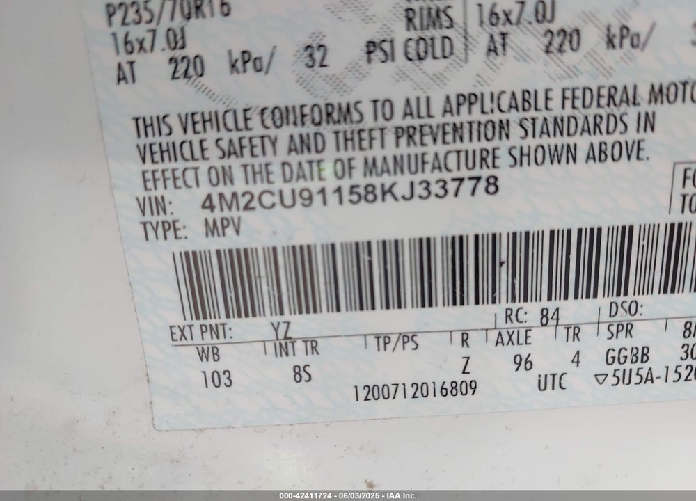 2008 MERCURY MARINER V6 VIN: 4M2CU91158KJ33778