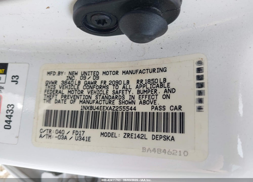 2010 TOYOTA COROLLA VIN: 1NXBU4EEXAZ255544