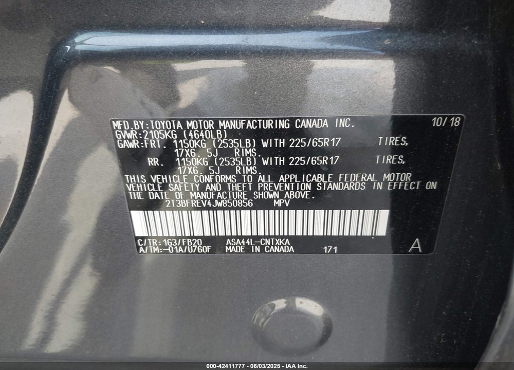2018 TOYOTA RAV4 VIN: 2T3BFREV4JW850856