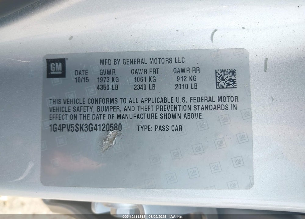 2016 BUICK VERANO 1SV VIN: 1G4PV5SK3G4120580