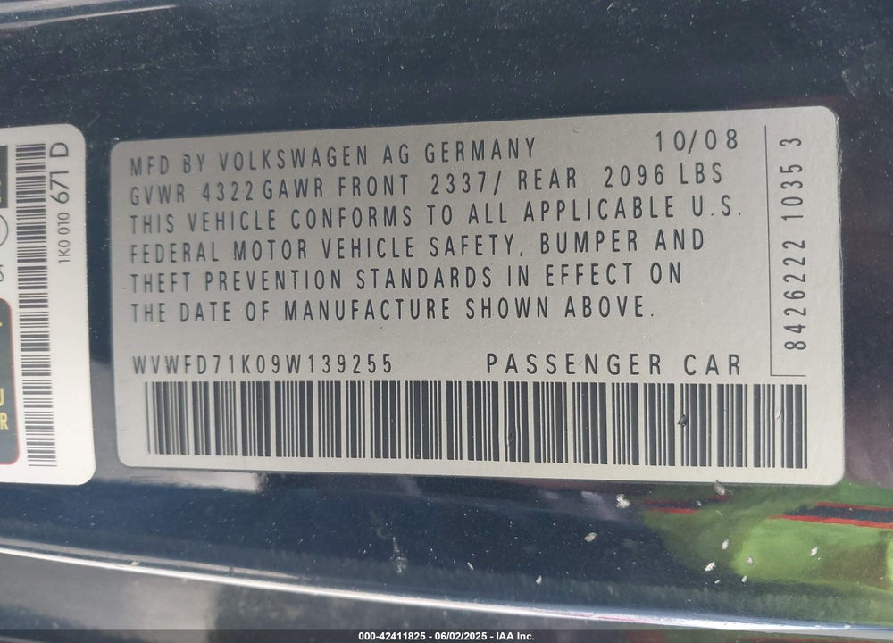 2009 VOLKSWAGEN GTI 2-DOOR VIN: WVWFD71K09W139255