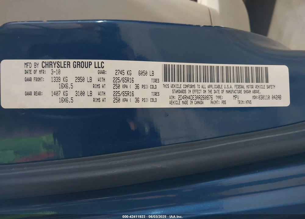 2010 DODGE GRAND CARAVAN SE VIN: 2D4RN4DE3AR260876