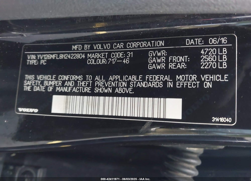 2017 VOLVO S60 T5 DYNAMIC VIN: YV126MFL8H2422804