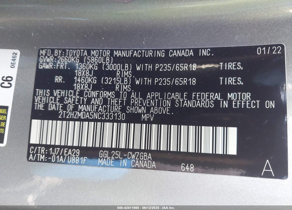 2022 LEXUS RX 350 VIN: 2T2HZMDA5NC333130