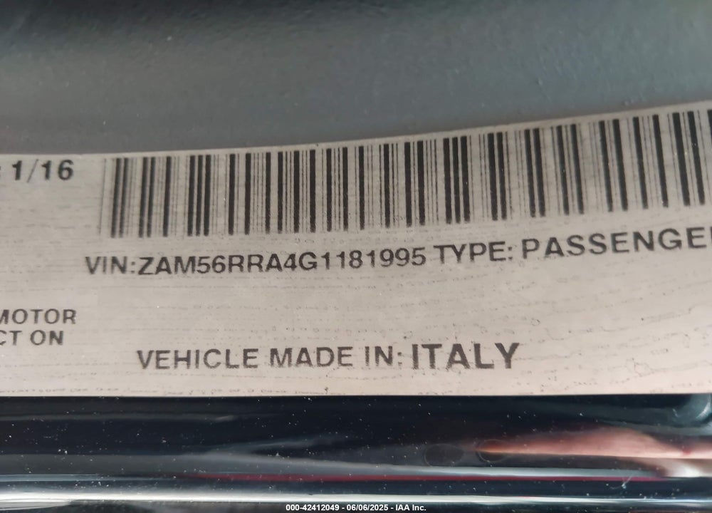 2016 MASERATI QUATTROPORTE VIN: ZAM56RRA4G1181995