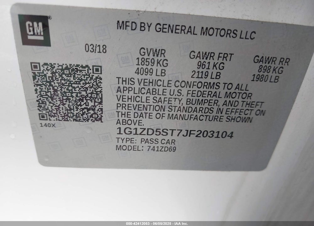 2018 CHEVROLET MALIBU VIN: 1G1ZD5ST7JF203104