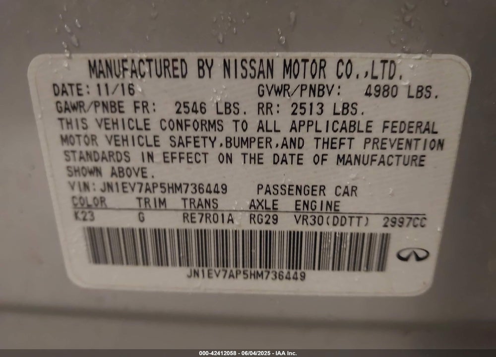 2017 INFINITI Q50 VIN: JN1EV7AP5HM736449