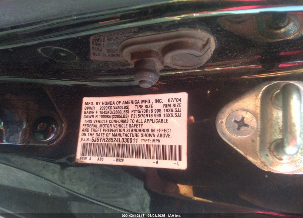 2004 HONDA ELEMENT EX VIN: 5J6YH28524L030011