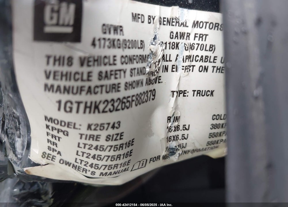 2005 GMC SIERRA 2500HD SLT VIN: 1GTHK23265F882379