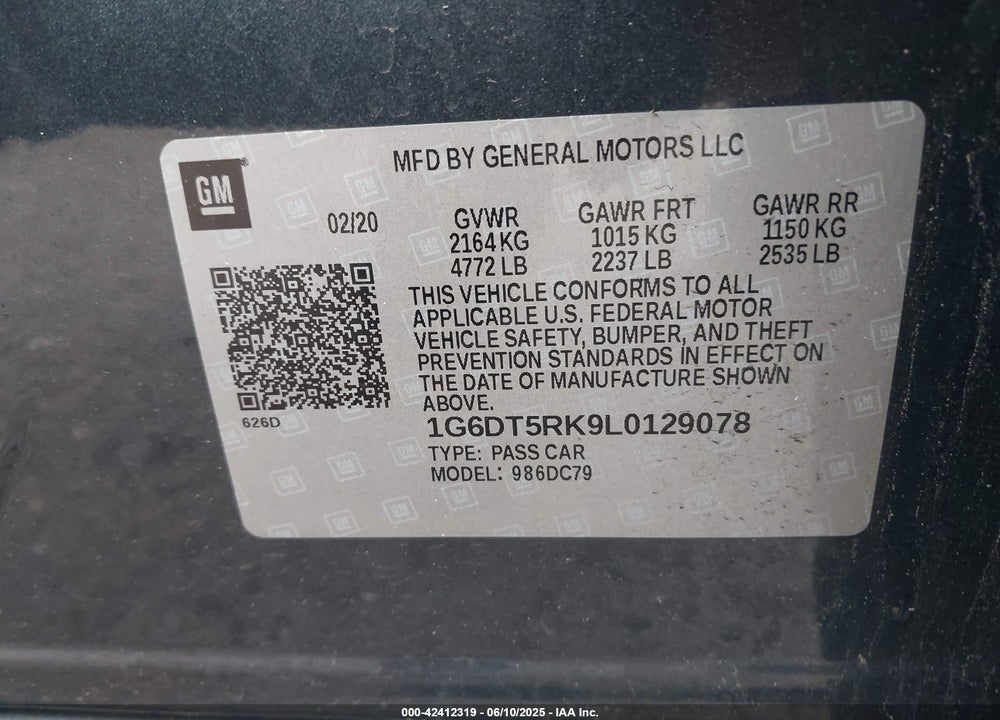 2020 CADILLAC CT5 VIN: 1G6DT5RK9L0129078