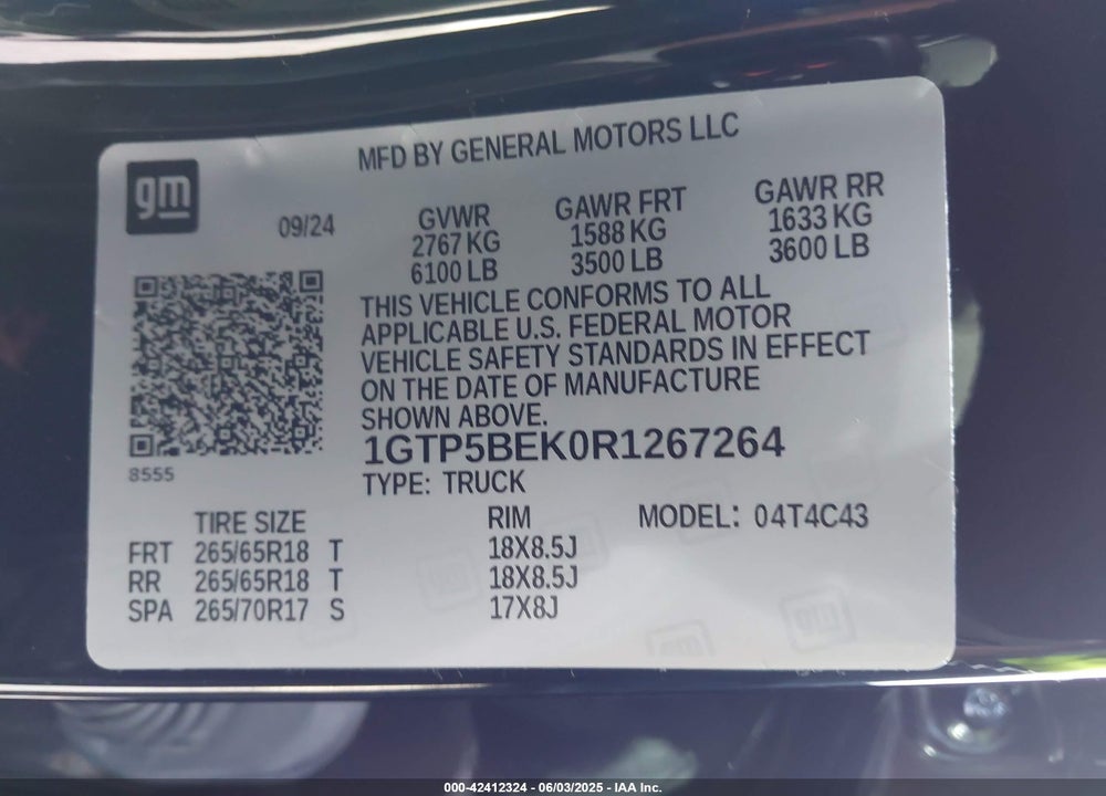 2024 GMC CANYON VIN: 1GTP5BEK0R1267264