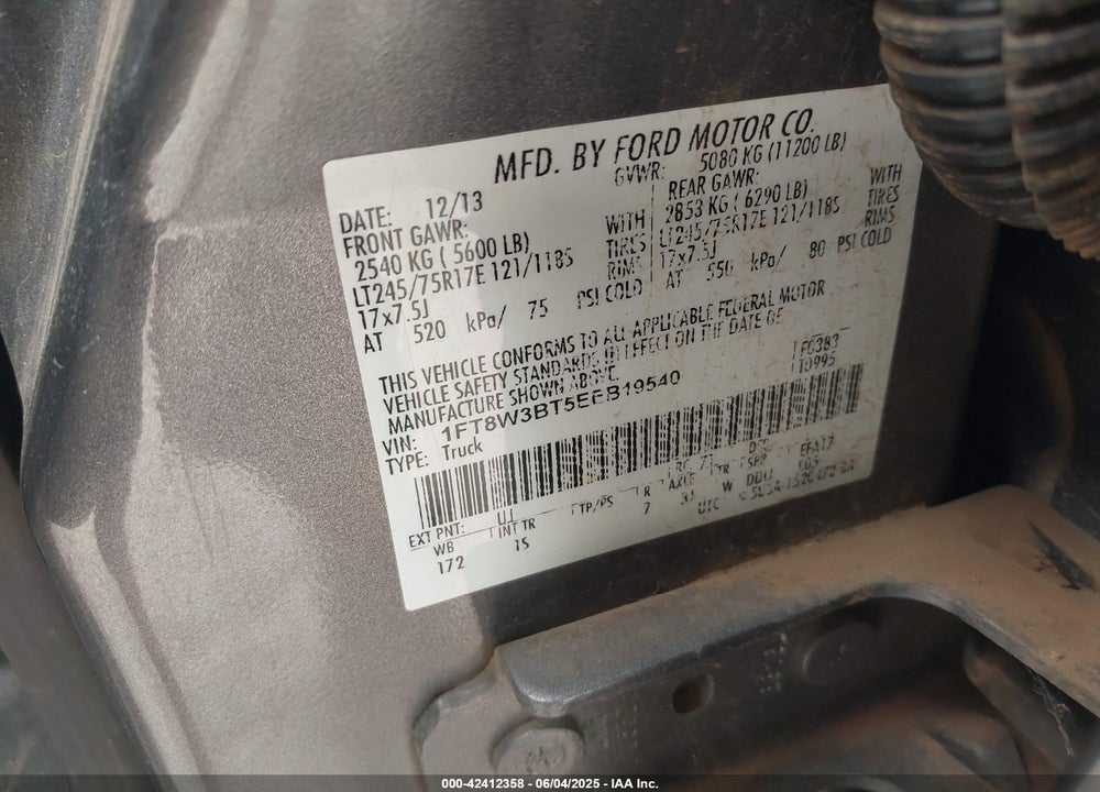 2014 FORD F-350 XL VIN: 1FT8W3BT5EEB19540