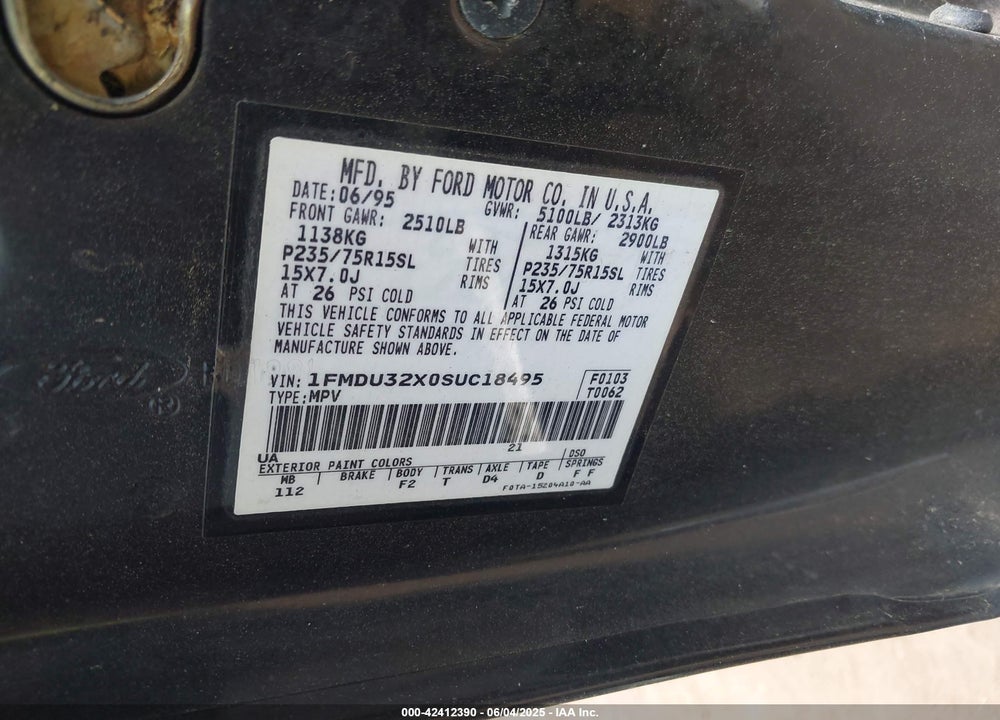1995 FORD EXPLORER VIN: 1FMDU32X0SUC18495