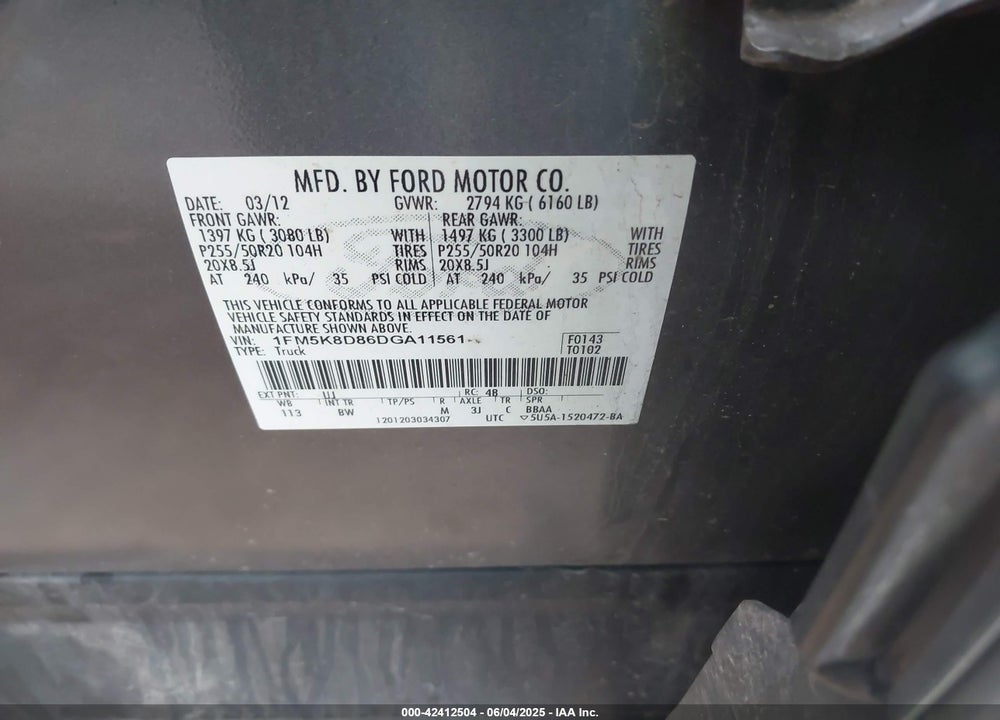 2013 FORD EXPLORER VIN: 1FM5K8D86DGA11561