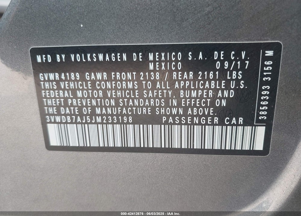 2018 VOLKSWAGEN JETTA 1.4T SE/1.4T WOLFSBURG EDITION VIN: 3VWDB7AJ5JM233198