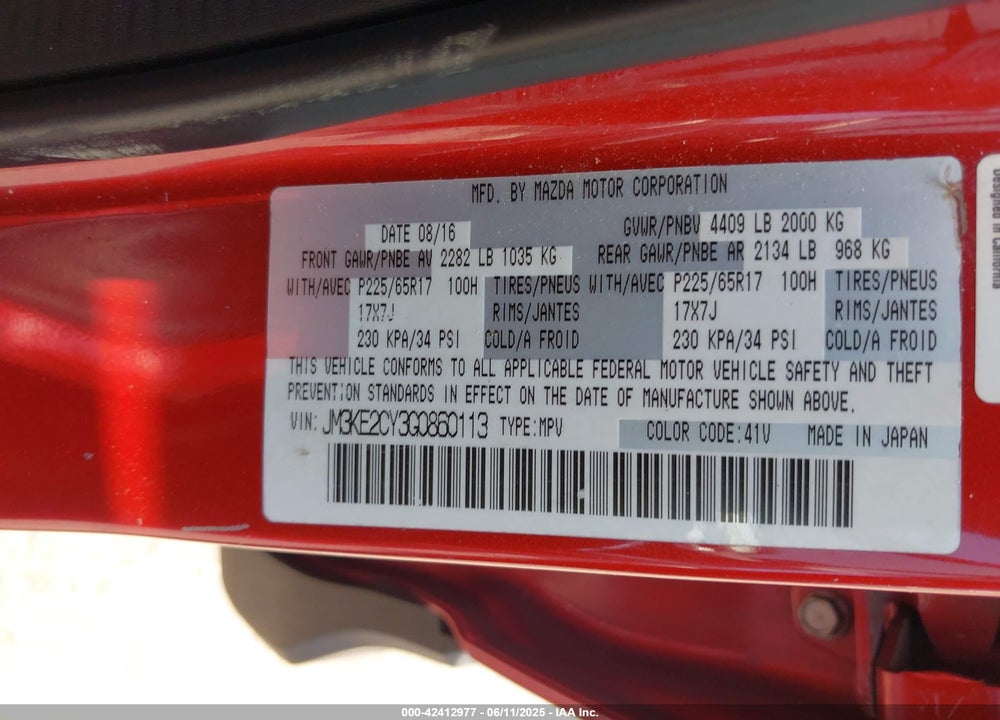 2016 MAZDA CX-5 VIN: JM3KE2CY3G0860113