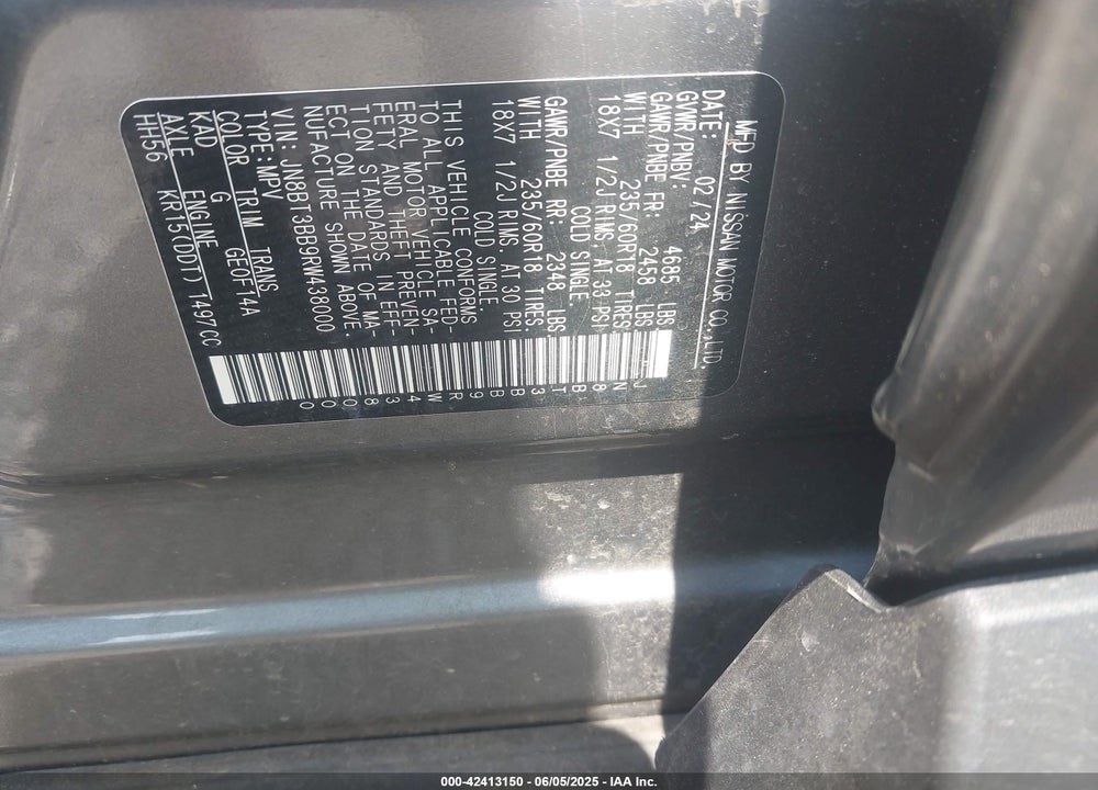 2024 NISSAN ROGUE VIN: JN8BT3BB9RW438000