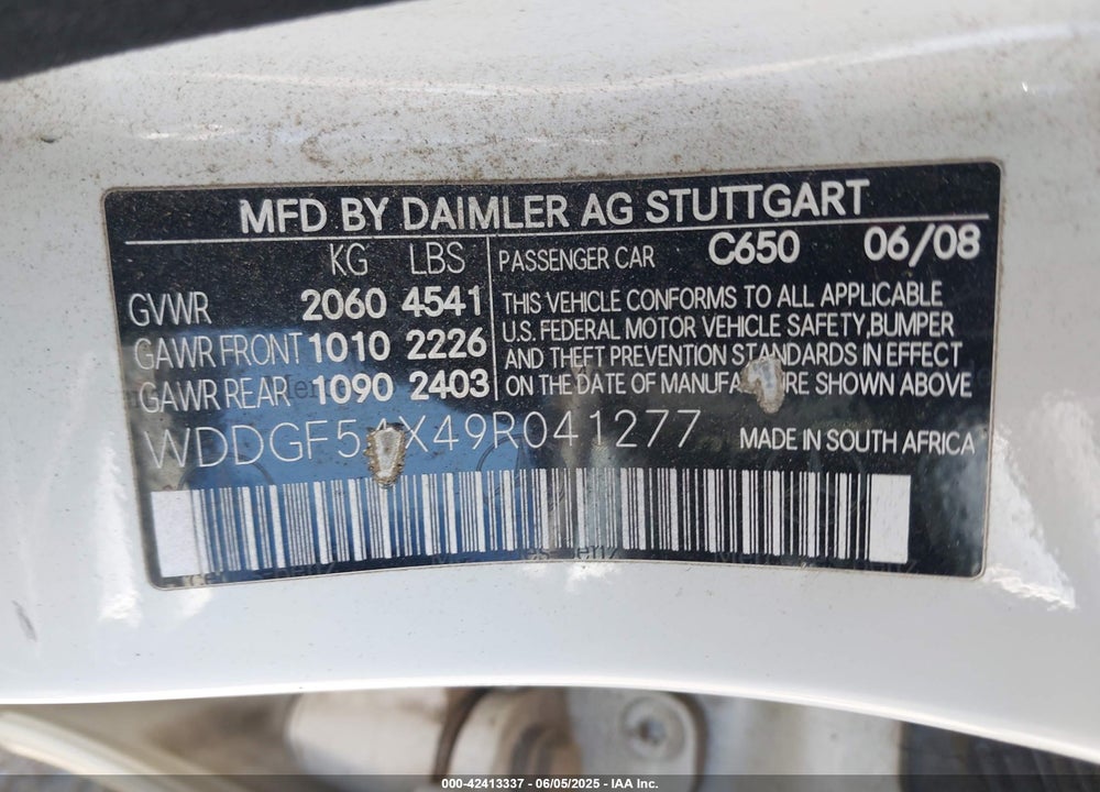 2009 MERCEDES-BENZ C 300 LUXURY/SPORT VIN: WDDGF54X49R041277