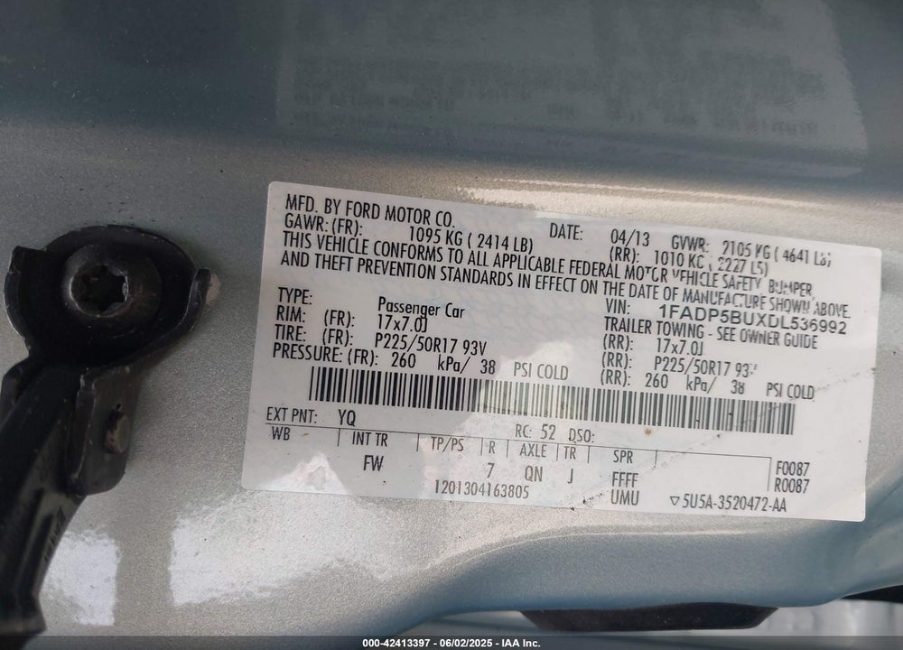 2013 FORD C-MAX HYBRID SEL VIN: 1FADP5BUXDL536992