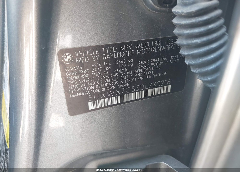 2011 BMW X3 VIN: 5UXWX7C53BL730216