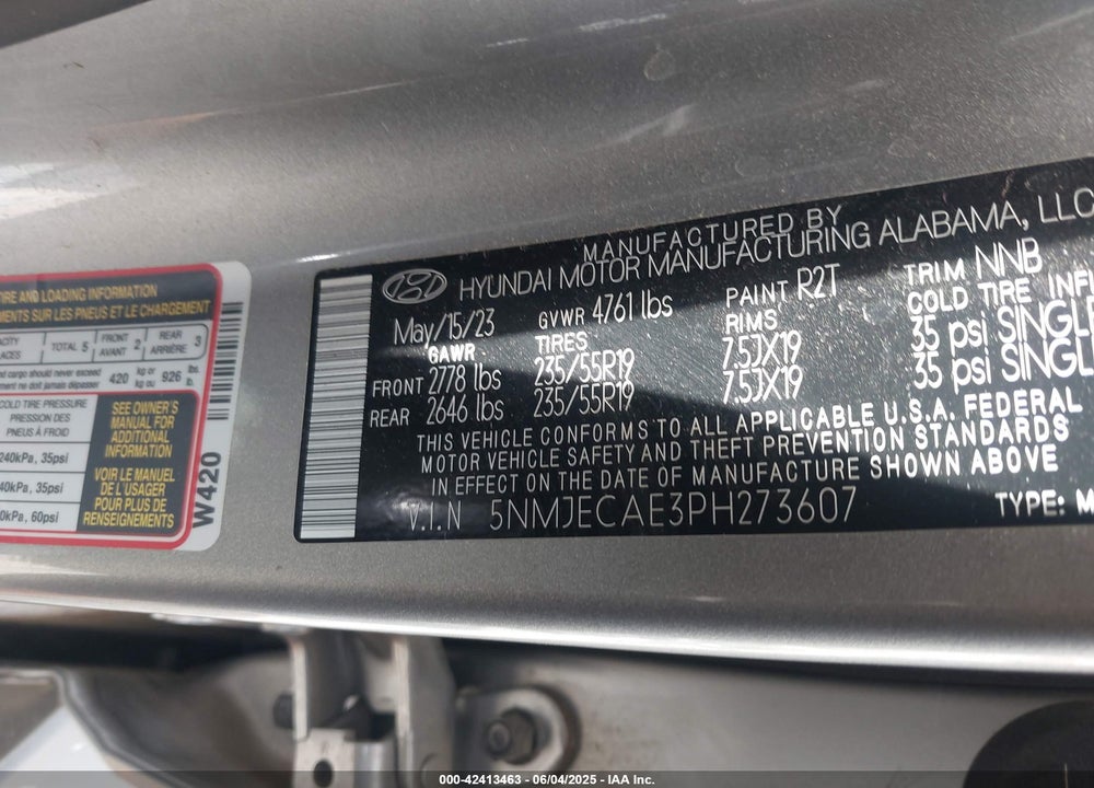 2023 HYUNDAI TUCSON LIMITED VIN: 5NMJECAE3PH273607