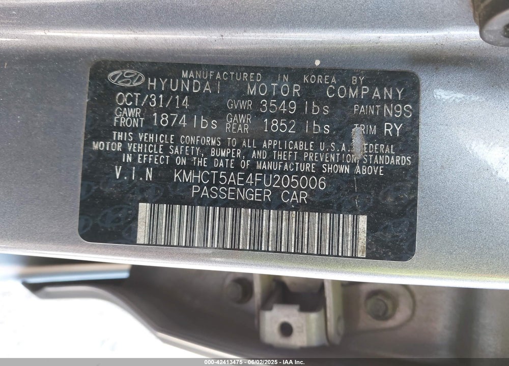 2015 HYUNDAI ACCENT VIN: KMHCT5AE4FU205006