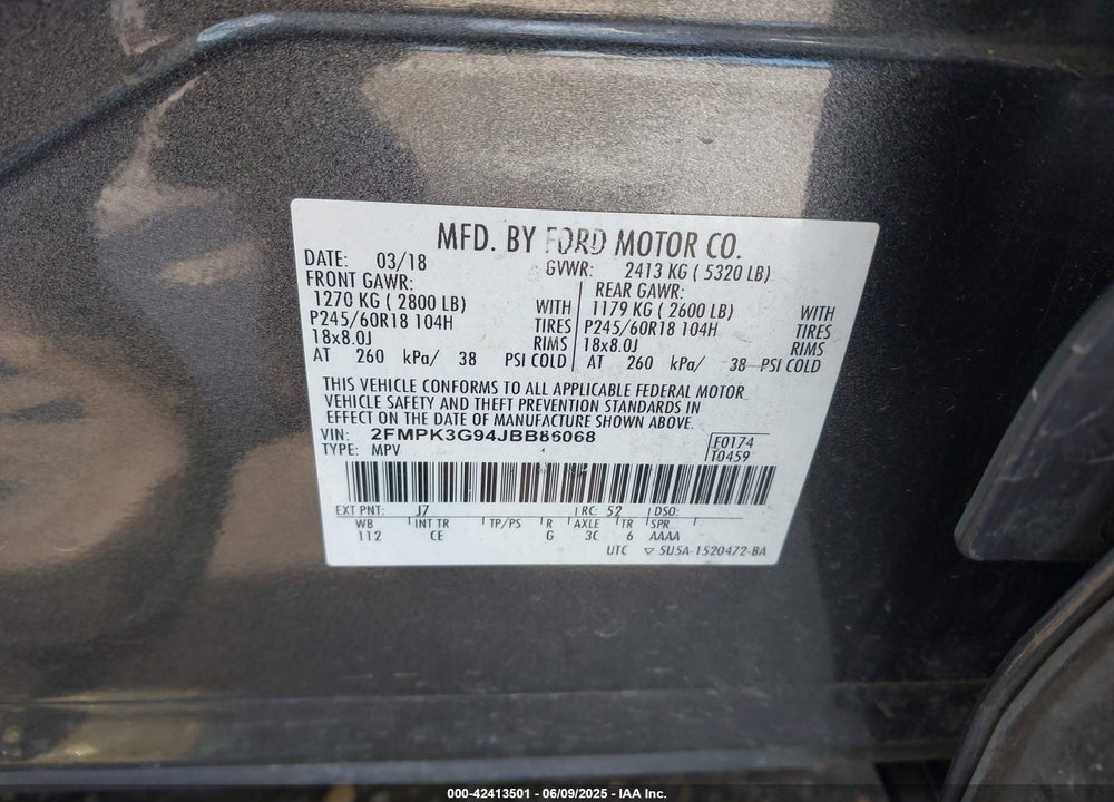 2018 FORD EDGE SE VIN: 2FMPK3G94JBB86068