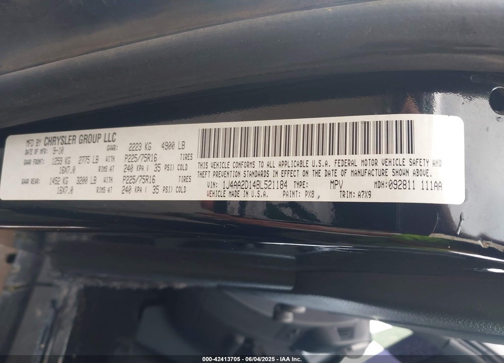 2011 JEEP WRANGLER / VIN: 1J4AA2D14BL521184