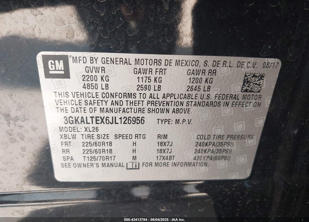 2018 GMC TERRAIN VIN: 3GKALTEX6JL126956