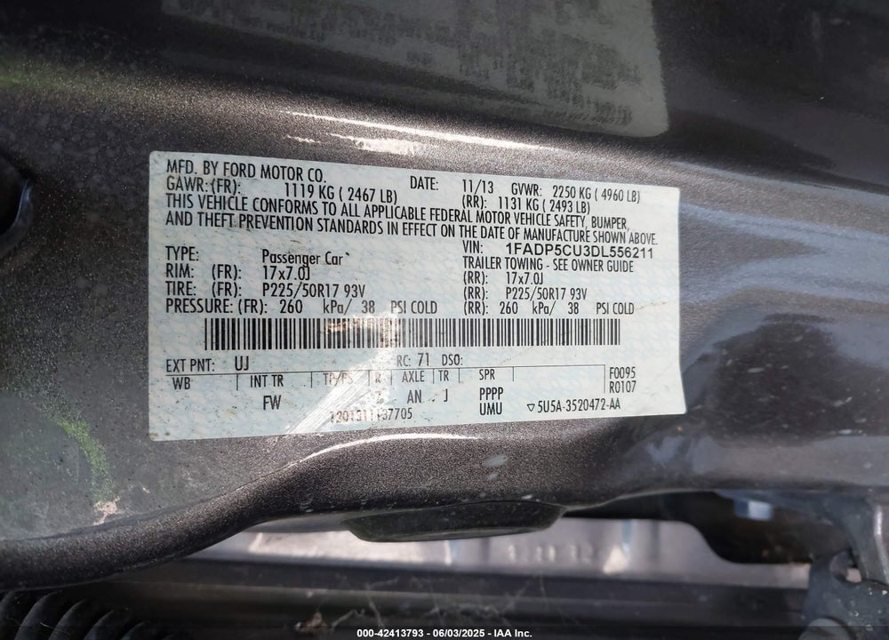 2013 FORD C-MAX ENERGI VIN: 1FADP5CU3DL556211