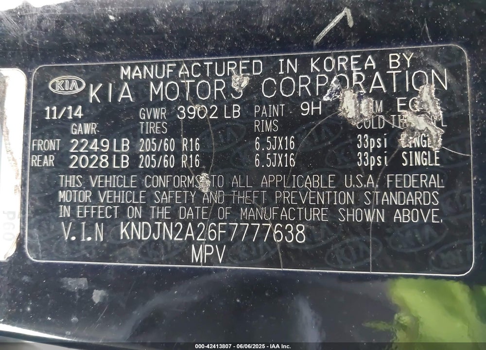 2015 KIA SOUL VIN: KNDJN2A26F7777638