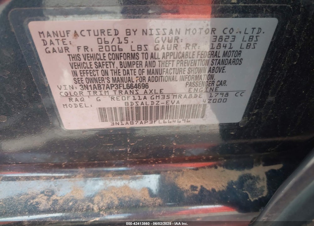 2015 NISSAN SENTRA VIN: 3N1AB7AP3FL664696