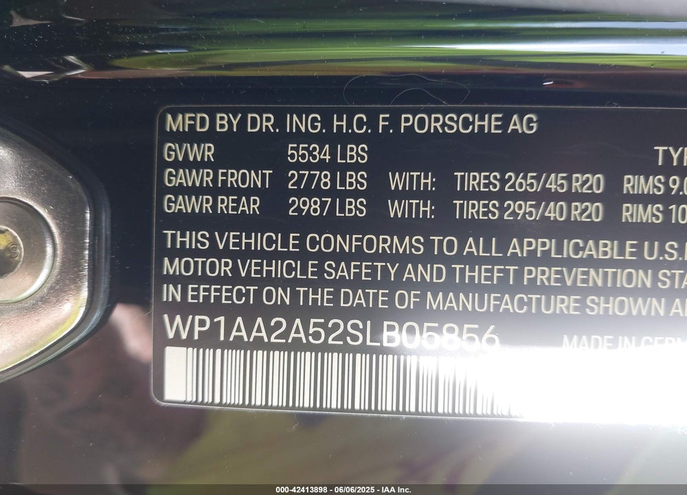 2025 PORSCHE MACAN VIN: WP1AA2A52SLB05856