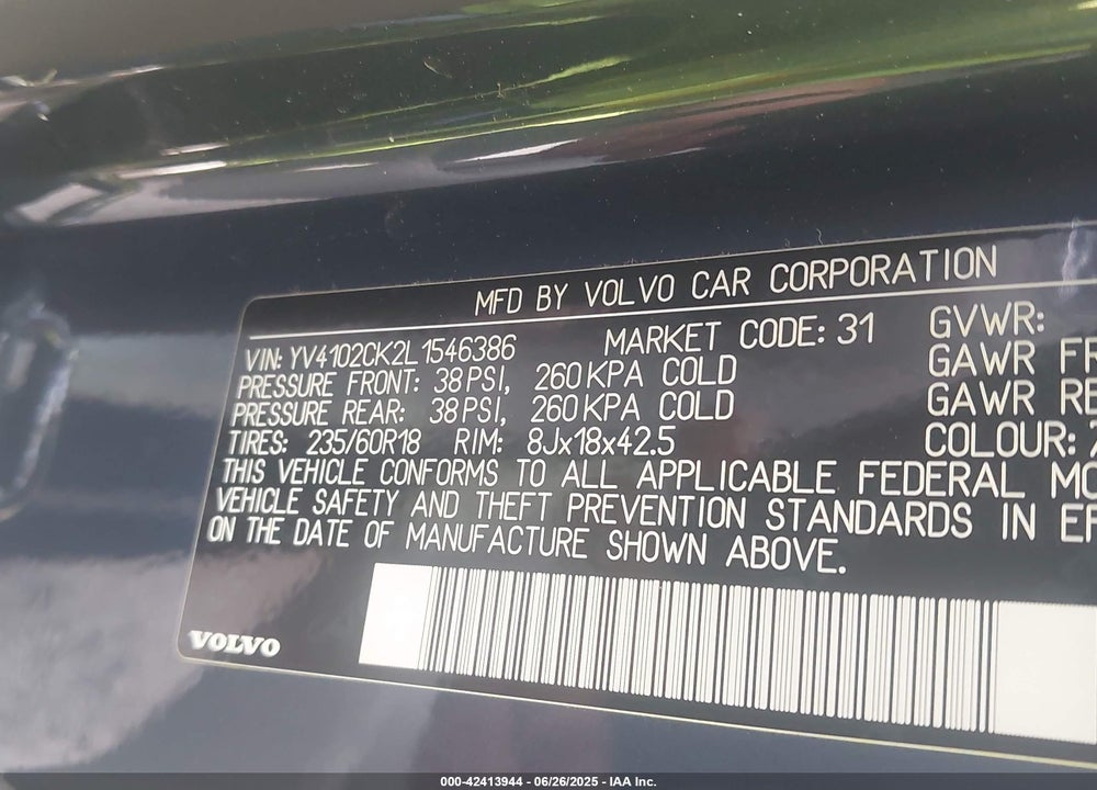 2020 VOLVO XC90 VIN: YV4102CK2L1546386