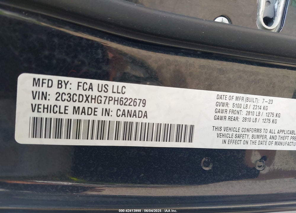 2023 DODGE CHARGER VIN: 2C3CDXHG7PH622679