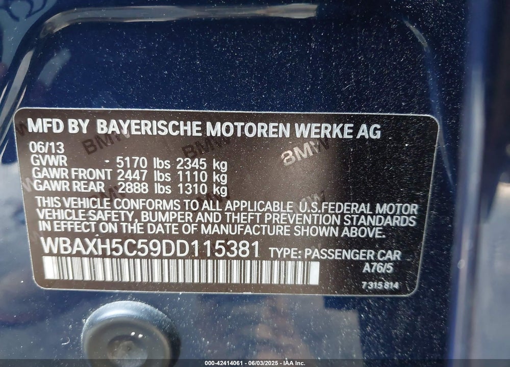 2013 BMW 528I VIN: WBAXH5C59DD115381