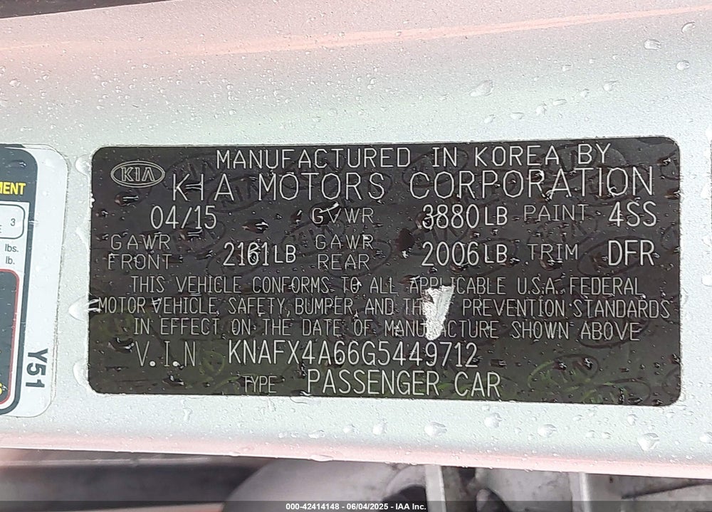 2016 KIA FORTE VIN: KNAFX4A66G5449712
