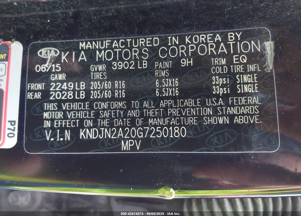 2016 KIA SOUL VIN: KNDJN2A20G7250180