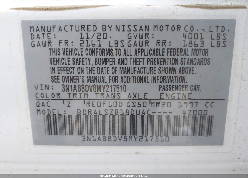 2021 NISSAN SENTRA SR XTRONIC CVT VIN: 3N1AB8DV8MY217510