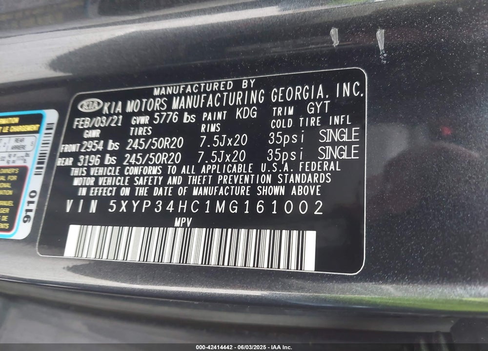 2021 KIA TELLURIDE EX VIN: 5XYP34HC1MG161002