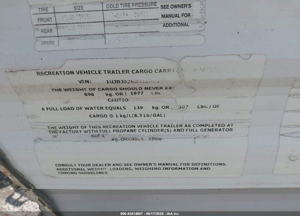2009 JAYCO OTHER VIN: 1UJBJ02K8918A0195