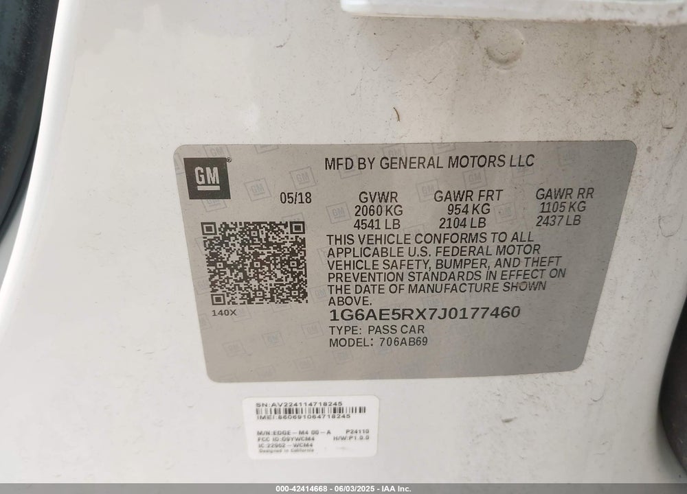 2018 CADILLAC ATS VIN: 1G6AE5RX7J0177460